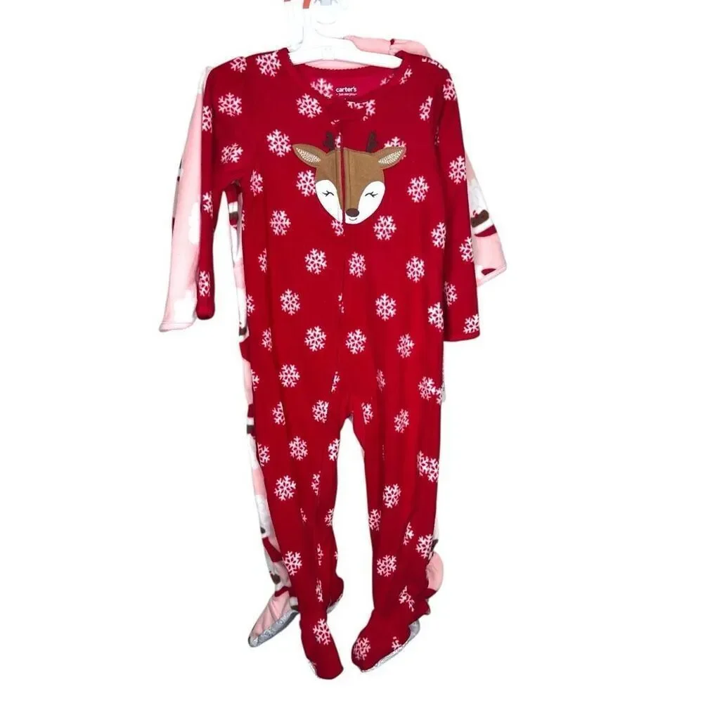 NEW Carter’s Just One You Toddler Fleece Footed Pajamas Santa & Reindeer Snowfla